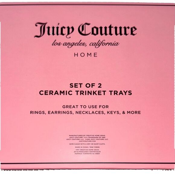Juicy Couture Home Set of 2 Ceramic Trinket Trays Pink Heart & Red Cherries - Picture 7 of 8